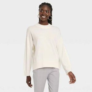 Women's Fine Gauge Crewneck Sweater - A New Day Cream Medium